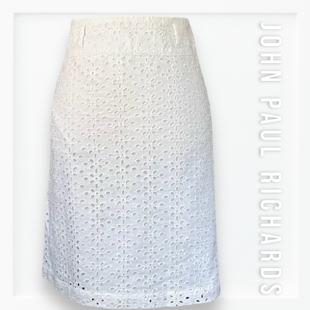 John Paul Richards White Straight Fit Knee Length Crotchet Skirt sz 8